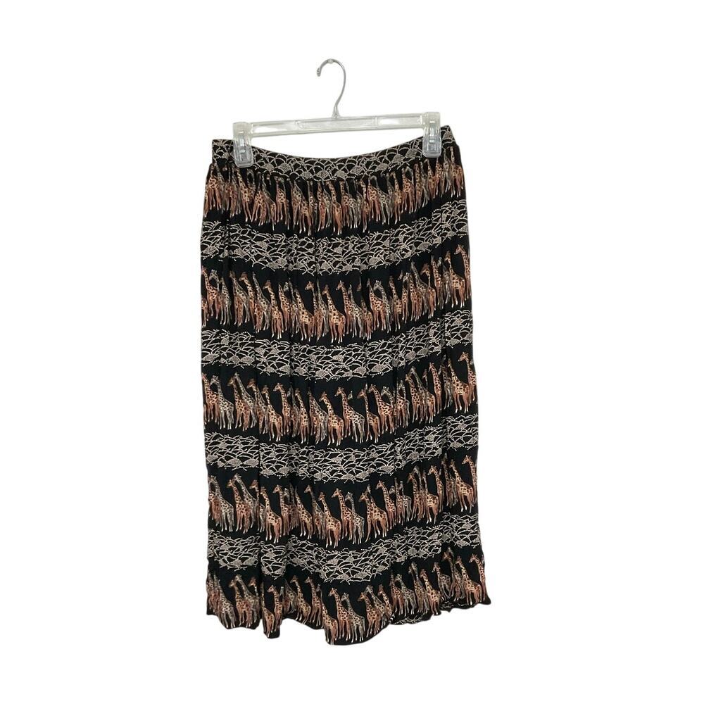 VTG Stonebridge Giraffe Safari Black/Brown Maxi Skirt Size X-Large Elastic Waist